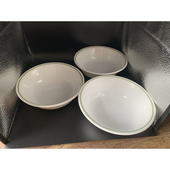 3 Corelle Bowls Green Stripe Floral Spray Spring Blossom Meadow Cereal Soup Vtg - Picture 1 of 10